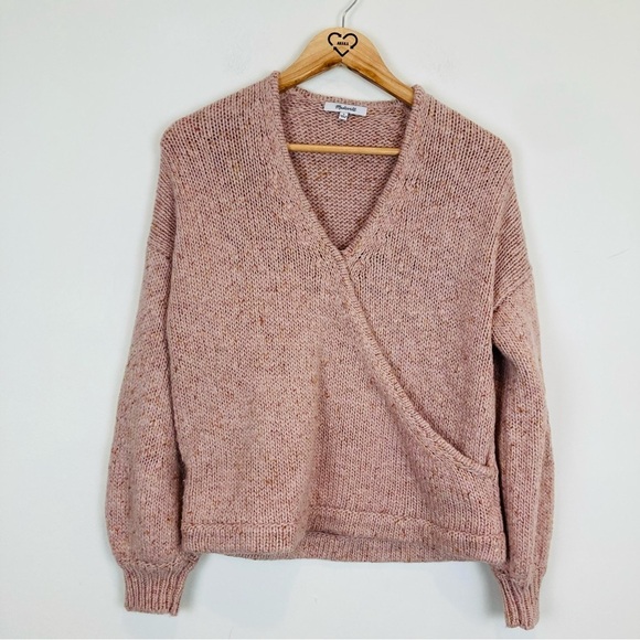 Madewell Beresford wool blend powder pink toned wrap front sweater. Size Large - Picture 3 of 9